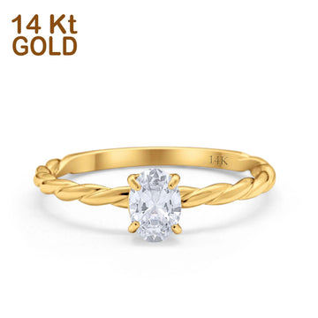 14K Yellow Gold Solitaire Twisted Oval Simulated CZ Wedding Engagement Ring Size 7